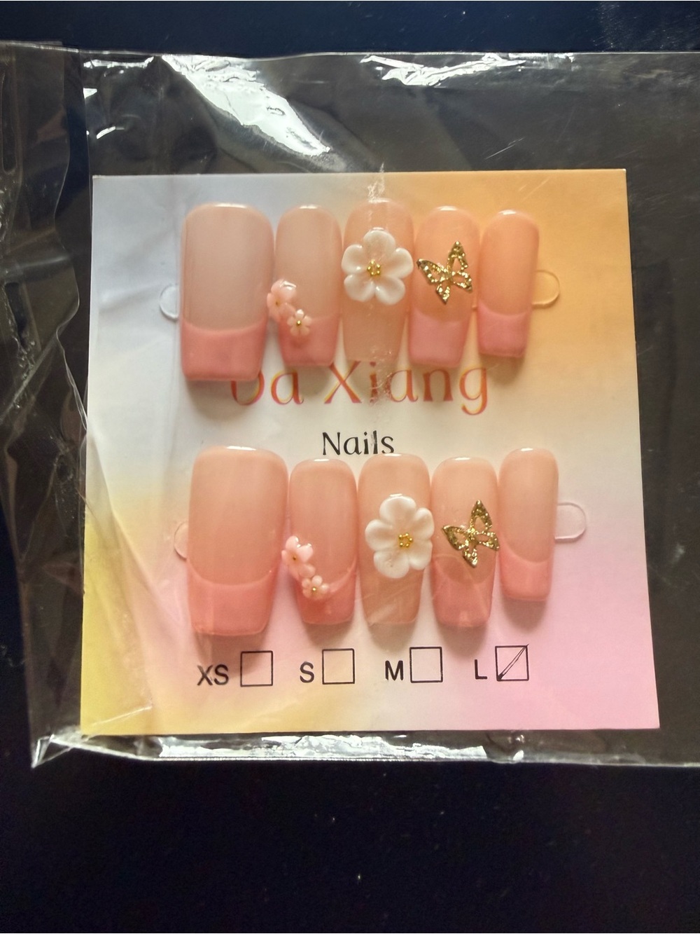 Handmade acrylic Peach Pink Floral 3D Press-On Nails - Set of 10